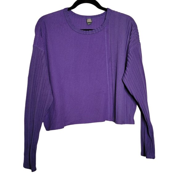 Wild Fable Women's L Purple Waffle Knit Ribbed Long Sleeve Crop Top - Picture 1 of 7